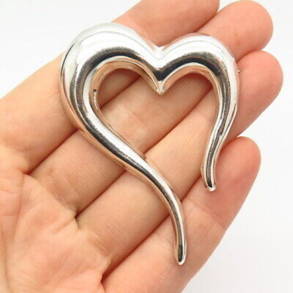 925 Sterling Silver Vintage Mexico Abstract Heart Design Pin Brooch